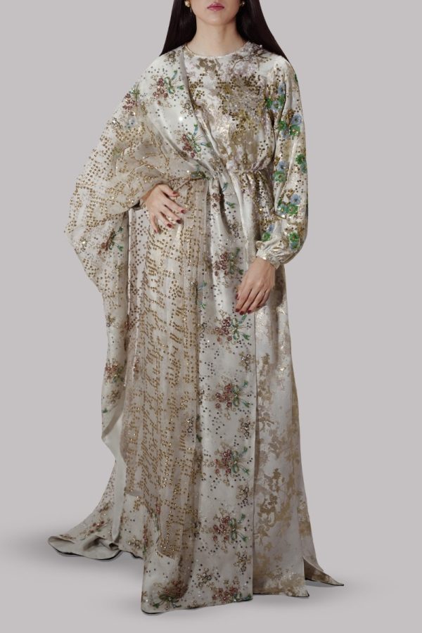 Ivory and Gold Embellished Italian Cloque Maxi Set