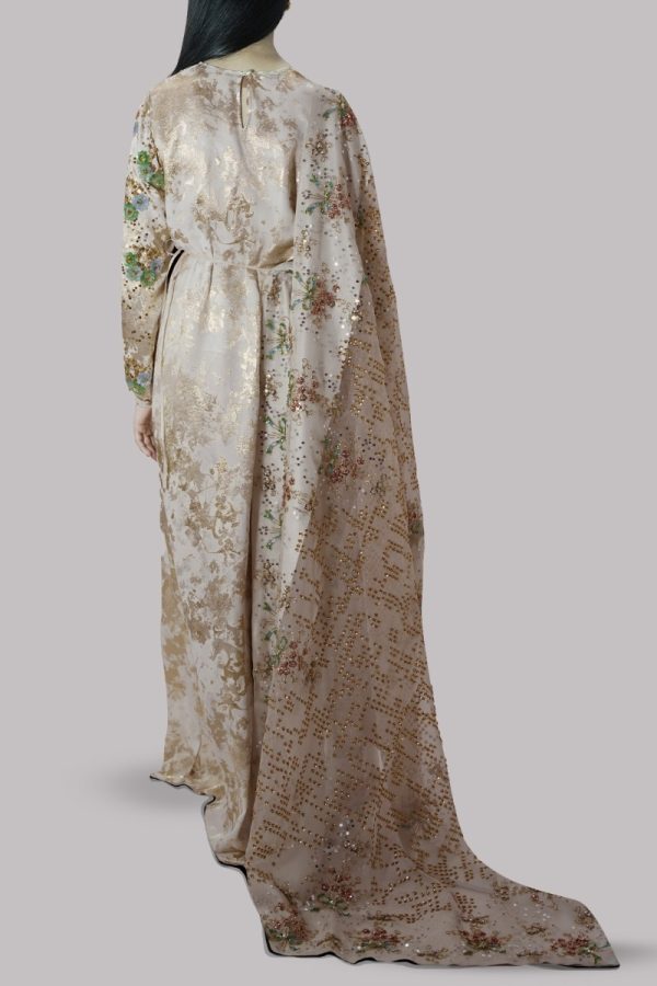 Ivory and Gold Embellished Italian Cloque Maxi Set - Image 3