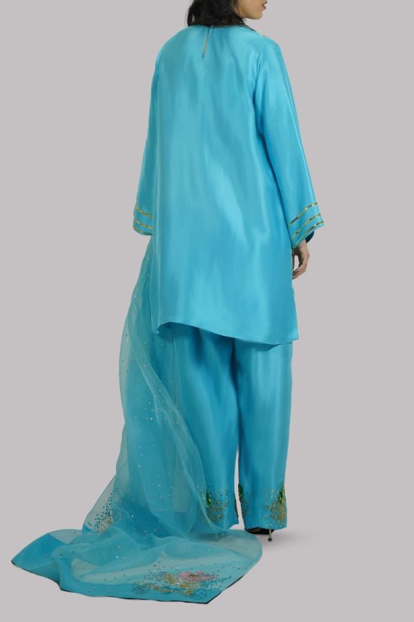 Blue Atoll Embellished Raw Silk Set - Image 3