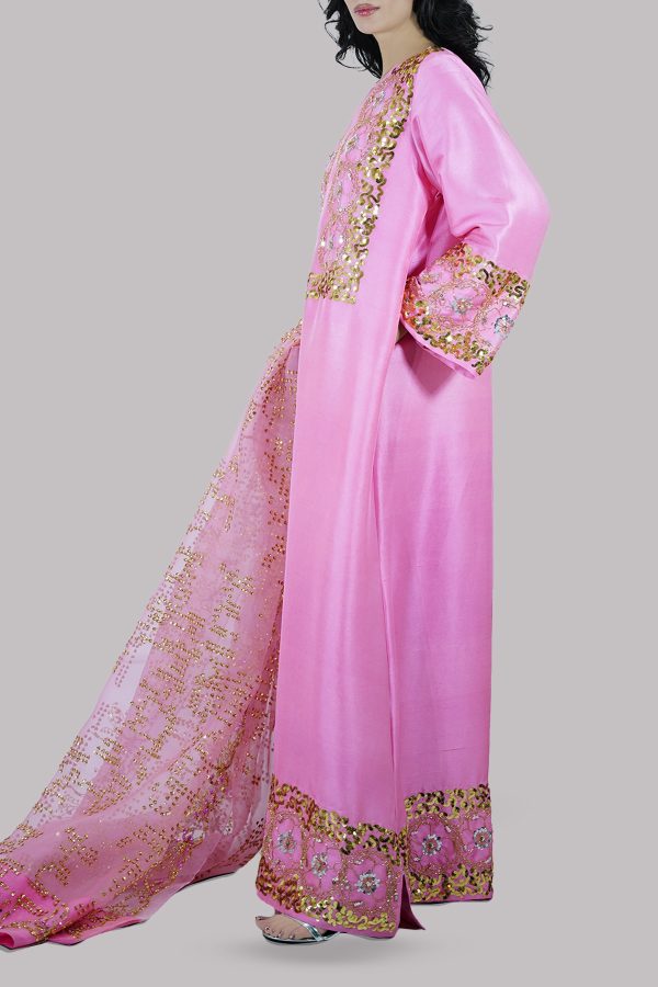 Confetti Pink Embellished Raw Silk Maxi Set - Image 2