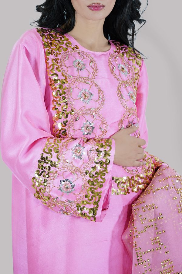 Confetti Pink Embellished Raw Silk Maxi Set - Image 4