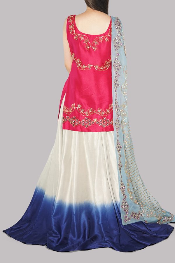 Virtual Pink and Ombre Embellished Lehenga Set - Image 3