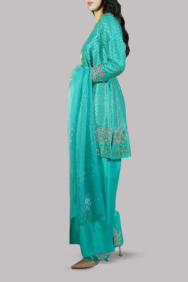 Spectra Green Raw Silk Embellished Set - Image 2