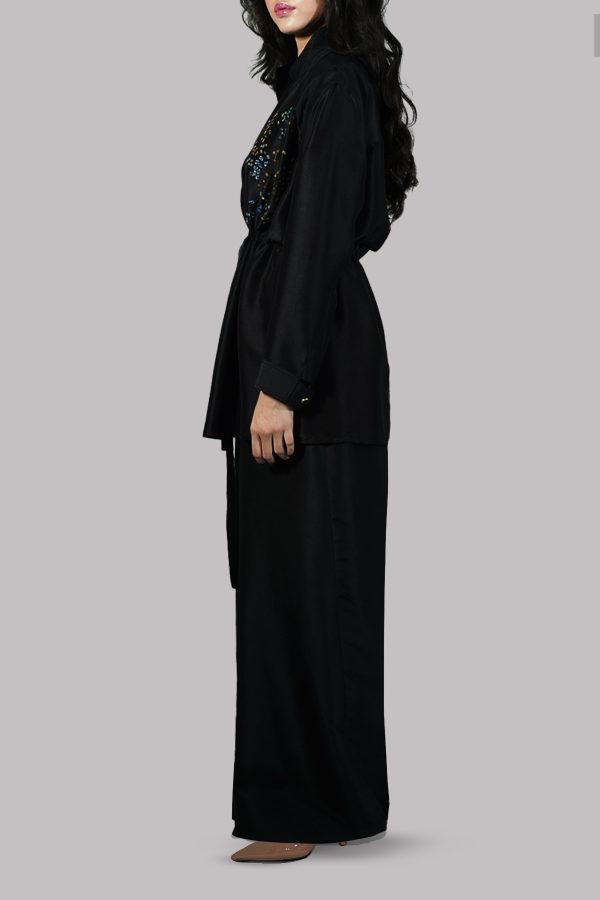 Black Raw Silk Embellished Set - Image 2