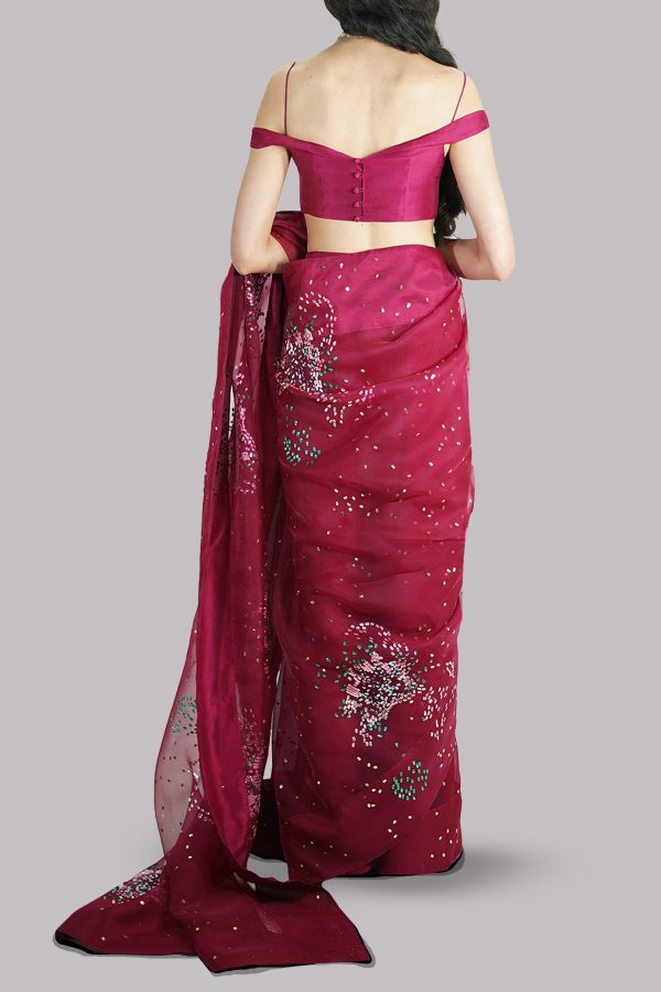 Scooter Embellished Organza Sari - Image 3