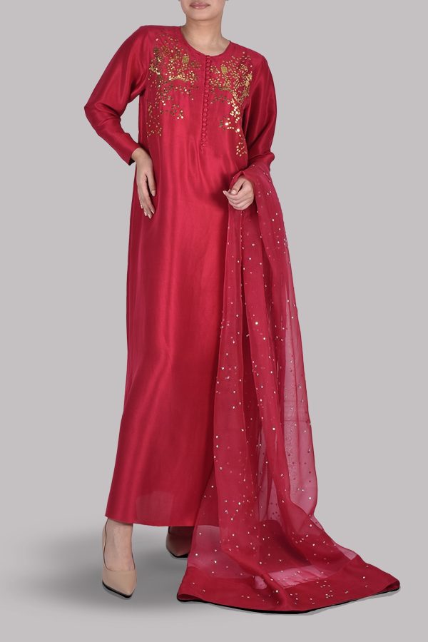 Tango Red Embellished Maxi Set