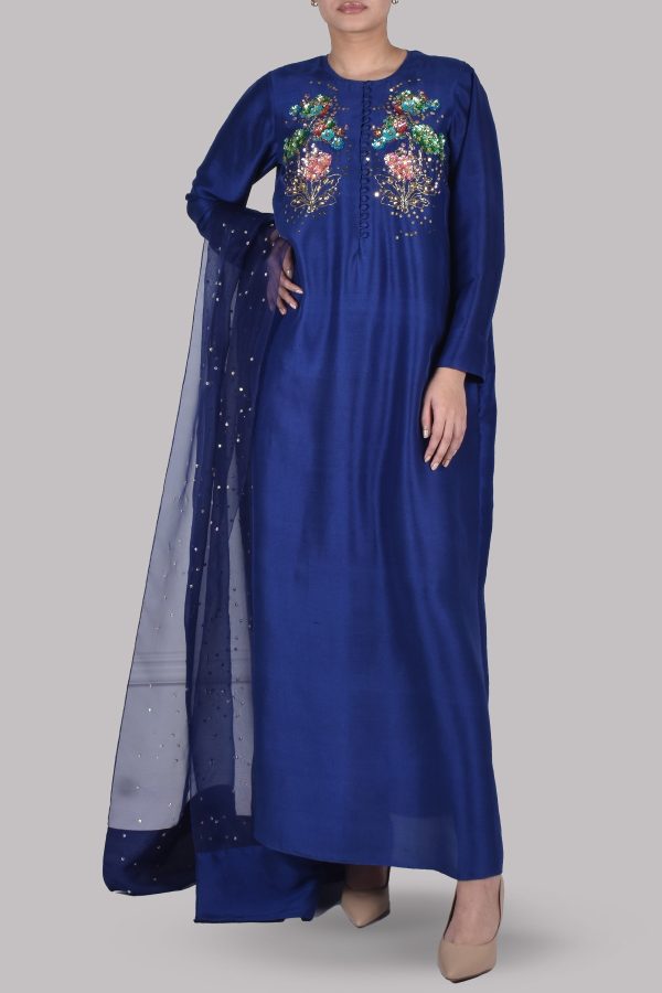 Astral Aura Blue Embellished Maxi Set