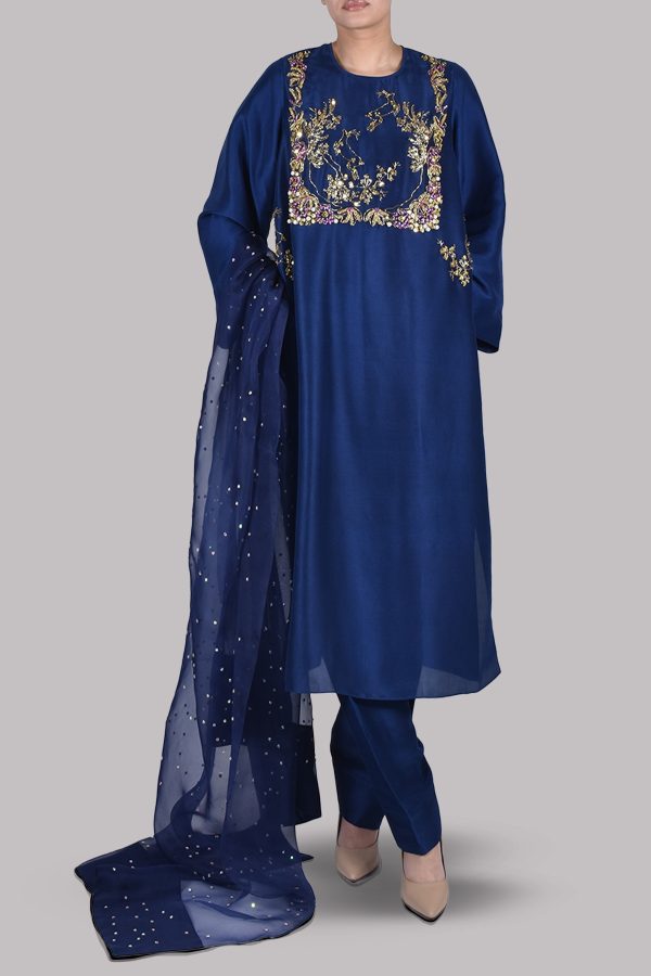 Astral Aura Blue Embellished Raw Silk Set