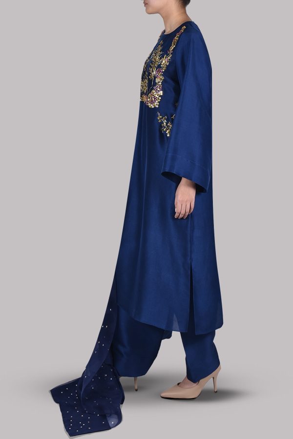 Astral Aura Blue Embellished Raw Silk Set - Image 2