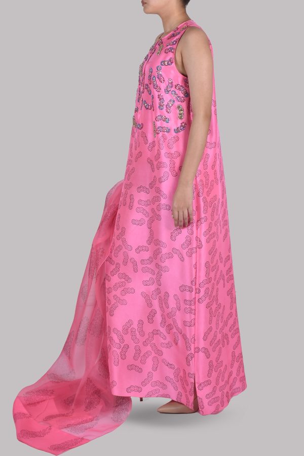 Azalea Pink Block Printed Embellished Maxi Set - Image 2