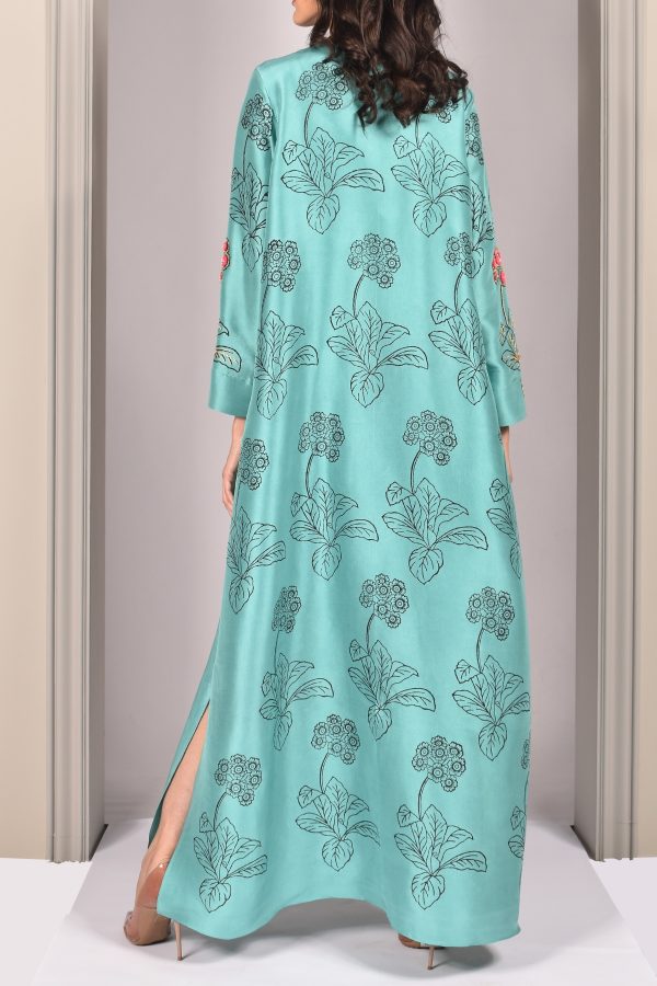 Waterfall Green Block Printed Embellished Maxi Dress Set - Image 4