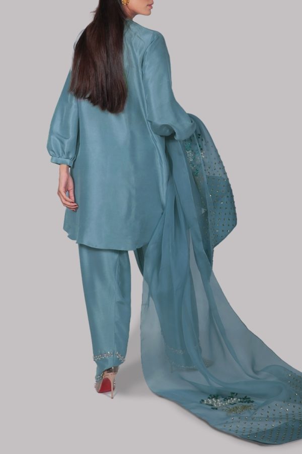 Aqua Raw Silk Set - Image 2