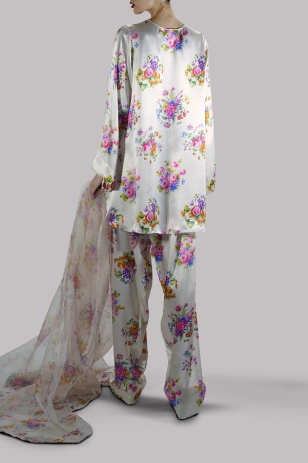 White Swan Digital Floral Printed Satin Silk Set - Image 3