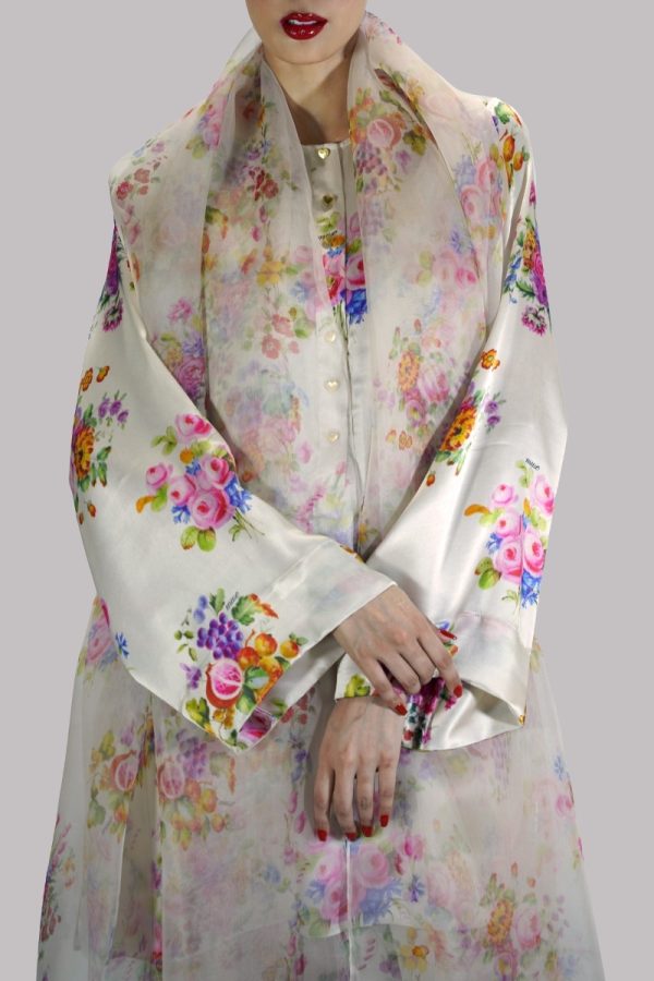 White Swan Digital Floral Printed Satin Silk Set - Image 4