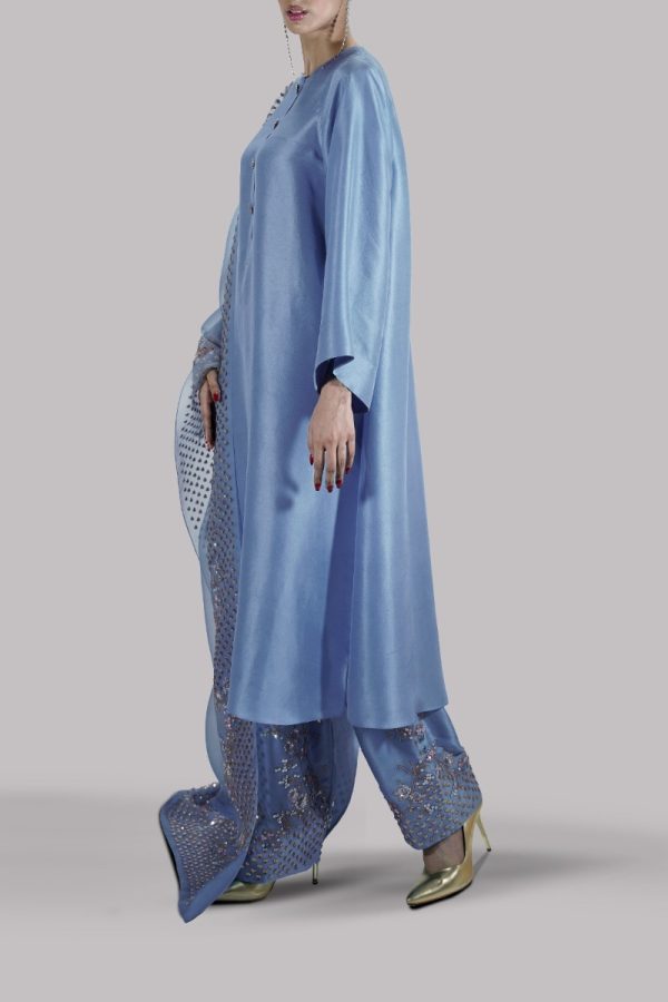 Parisian Blue Embellished Raw Silk Set - Image 2