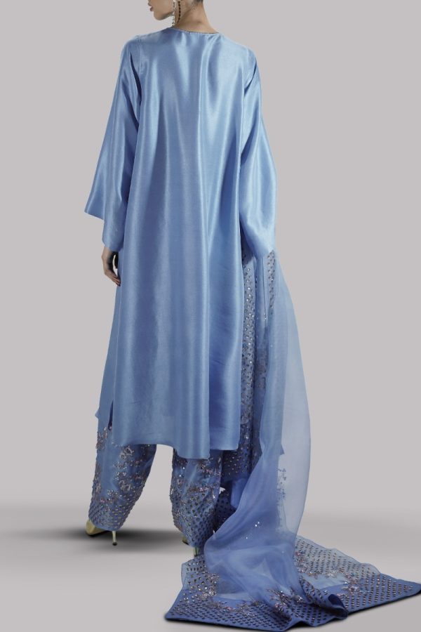 Parisian Blue Embellished Raw Silk Set - Image 3