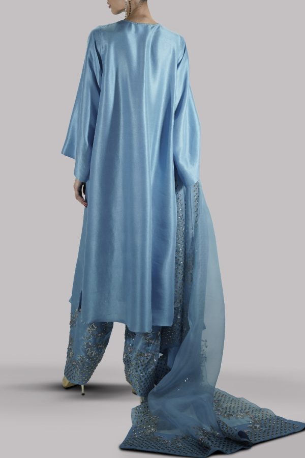 Stone Blue Embellished Raw Silk Set - Image 4