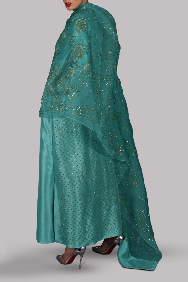 Waterfall Green Embellished Raw Silk Maxi - Image 3