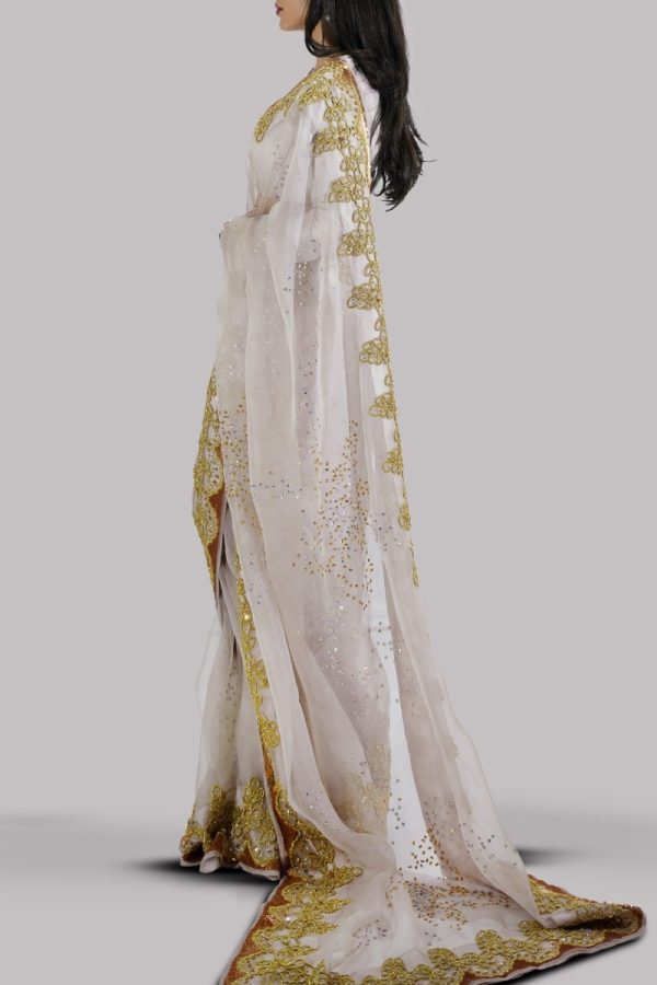 Silver Grey Embellished Organza Sari - Image 2