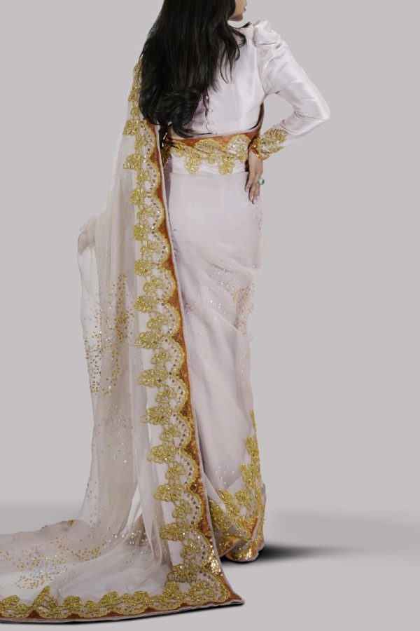 Silver Grey Embellished Organza Sari - Image 3